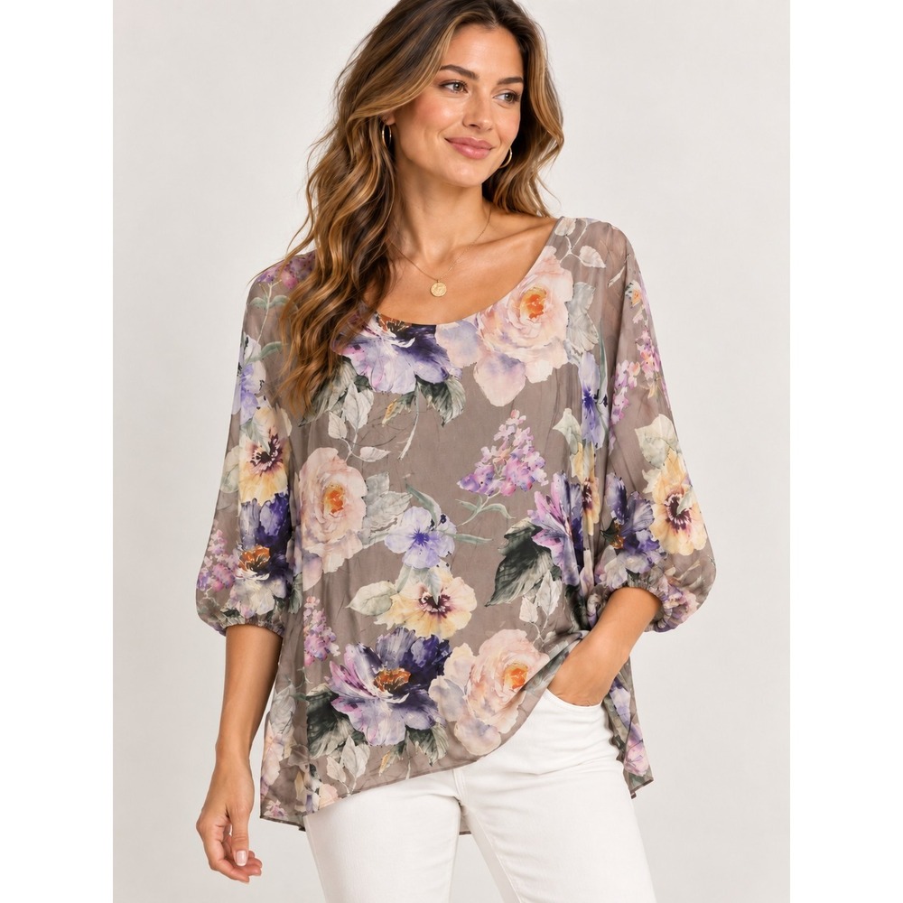 Lola Made in Italy Women's L Floral Blouse Boho Cottagecore Romantic Lagenlook